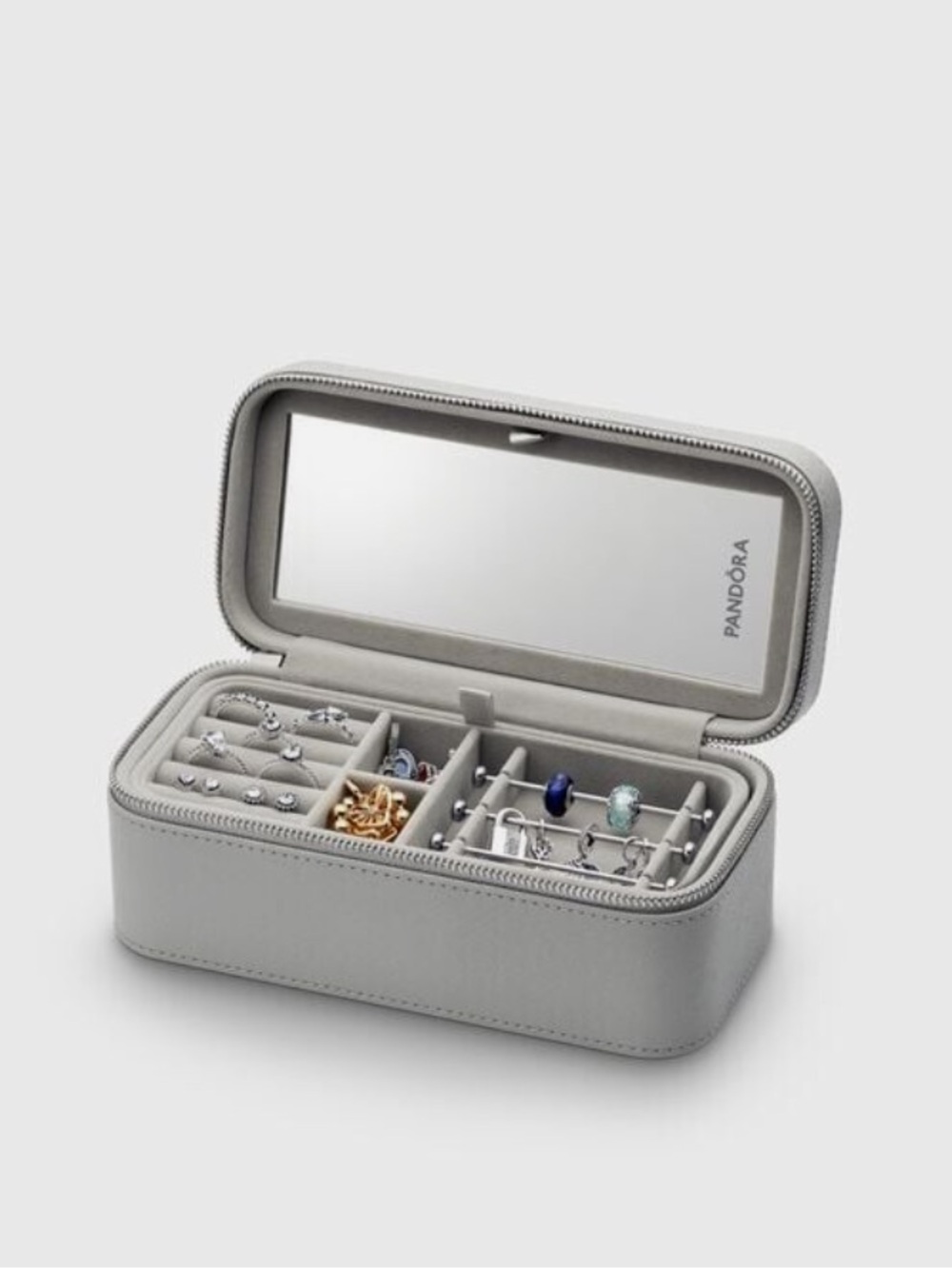 Pandora Light Gray Jewelry Organizer Case with Mirror